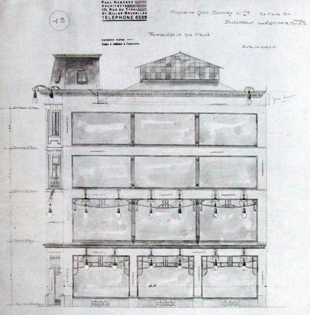 Magasins Cohn-Donnay & Cie, Rue Neuve 44, Bruxelles, élévation de la façade rue Neuve (© Fondation CIVA Stichting/AAM, Brussels /Paul Hamesse)