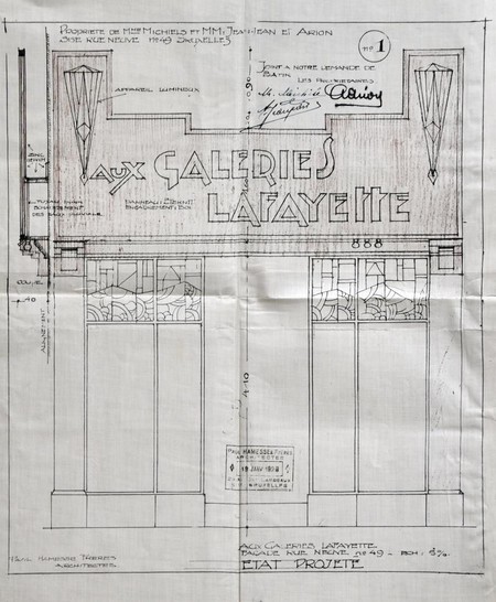 Galeries Lafayette, Nieuwstraat 49, Brussel, opstand uitstalraam voor en na wijziging, SAB/OW 34542 (1928)